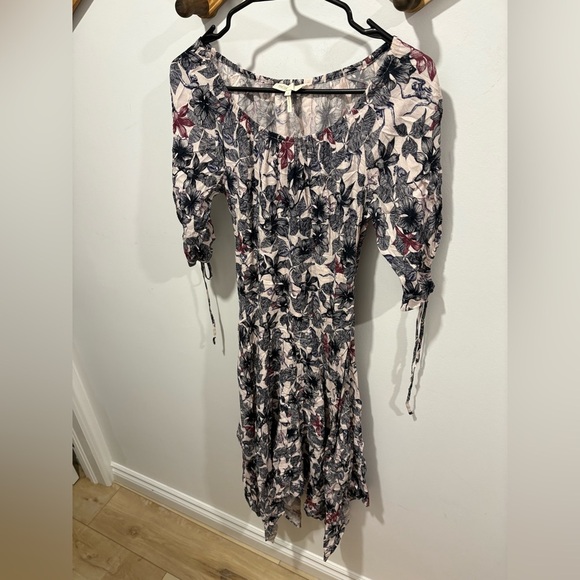 Like new-Maje Rimba Floral Monkey Print Off Shoulder High Low Midi Dress -Size 1 - Picture 1 of 12